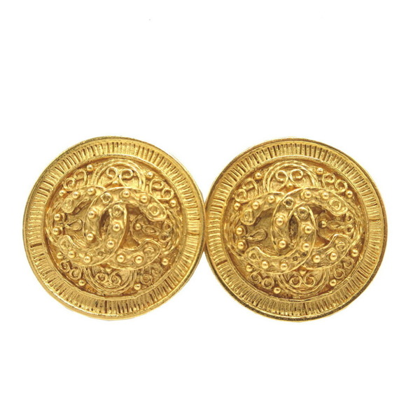 CHANEL Cocomark Lava 94A Metal Gold Earrings 0168 - Picture 1 of 3